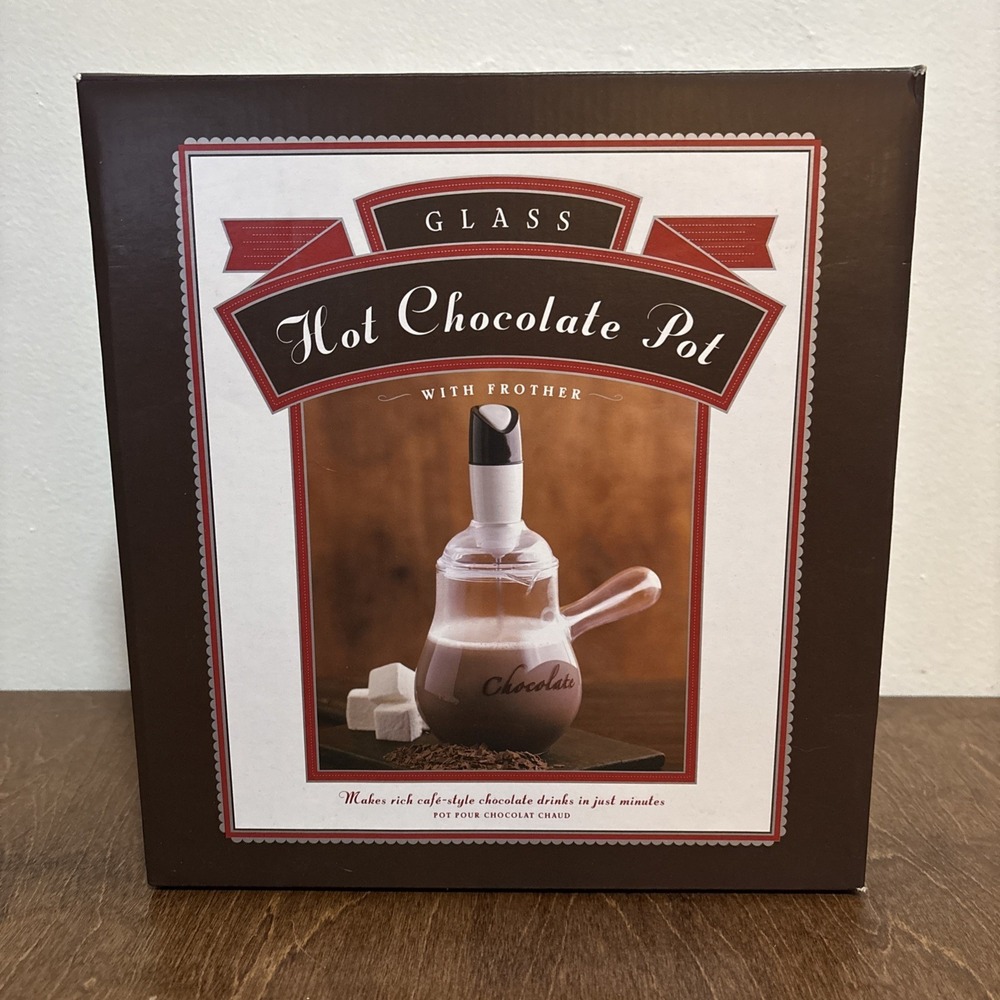NEW Williams Sonoma Hot Chocolate Glass Pot with Frother 2008 New open box
